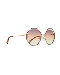 Chloé Poppy Octagon Frame Gold Tone And Tortoiseshell Acetate Sunglasses