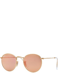 Ray-Ban Round Metal Frame Sunglasses With Pink Lens