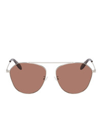 Alexander McQueen Silver And Brown Aviator Sunglasses
