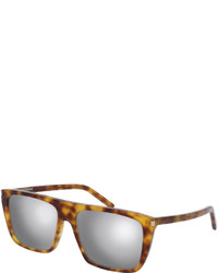 Saint Laurent Sl 156 Mirrored Acetate Straight Brow Sunglasses Havana