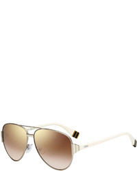 Fendi Striped Temple Aviator Sunglasses Light Goldenbrown