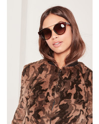 Missguided T Bar Gold Wire Detail Sunglasses Brown