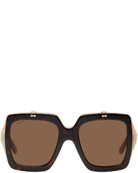 Gucci Tortoiseshell Oversized Square Flip Up Sunglasses