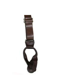 CTM Smooth Leather Button End Suspenders Brown One Size