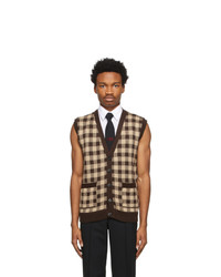 Ernest W. Baker Brown And Tan Sleeveless Jacquard Cardigan