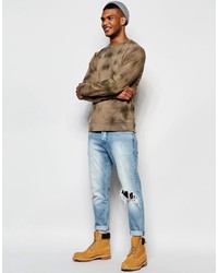 Asos Brand Tie Dye Sweatshirt In Khaki