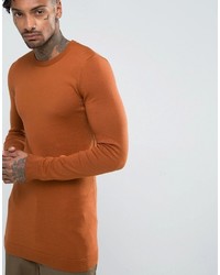 Asos Longline Muscle Fit Sweater In Dark Tan