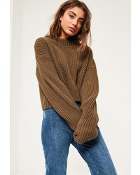 Missguided Brown High Neck Ribbed Sweater