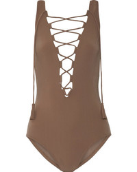 Karla Colletto Entwined Lace Up Swimsuit Mushroom