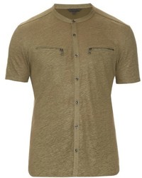 John Varvatos Button Through Linen Jersey T Shirt