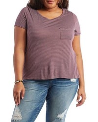 Charlotte Russe Plus Size Short Sleeve Ringer Tee With Pocket