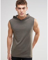 Asos Brand Muscle Sleeveless T Shirt With Hood In Khaki