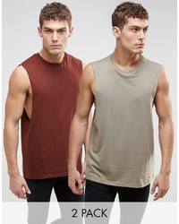 Asos Brand Sleeveless T Shirt With Dropped Armhole 2 Pack Save 17%