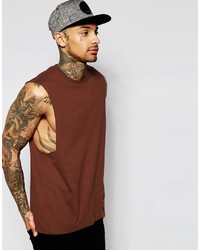 Asos Brand Sleeveless T Shirt With Dropped Armhole In Brown
