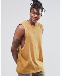 Asos Brand Sleeveless T Shirt With Dropped Armhole In Yellow