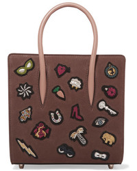 Christian Louboutin Paloma Small Embellished Textured Leather Tote Brown