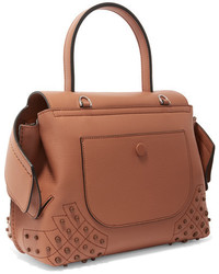 Tod's Wave Medium Embellished Textured Leather Tote Tan