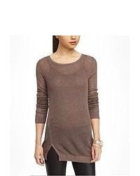 Express Open Mesh Relaxed Tunic Sweater Brown X Small