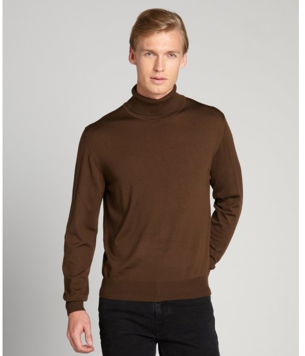 Brioni Brown Wool Ribbed Turtleneck Sweater | Where to buy & how