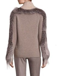 Agnona Fur Sleeve Cashmere Turtleneck Sweater