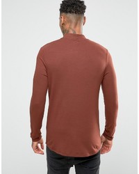 Asos Longline Muscle Long Sleeve T Shirt With Turtleneck And Curve Hem
