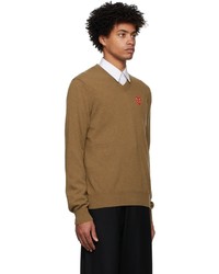 Comme Des Garcons Play Brown Knit Double Heart V Neck