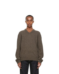 Lemaire Brown Shetland Wool V Neck Sweater