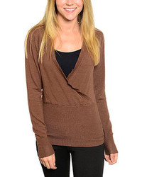 Brown Wool Blend V Neck Sweater