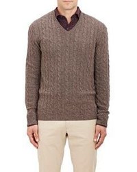 Malo Cable V Neck Sweater Nude