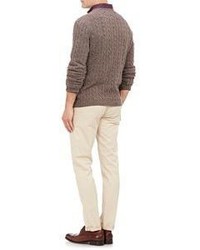Malo Cable V Neck Sweater Nude