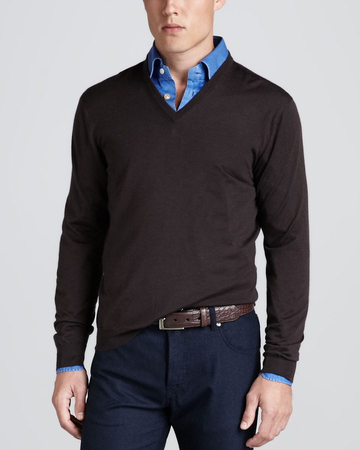 Kiton V Neck Pullover Sweater Brown | Where to buy & how to wear