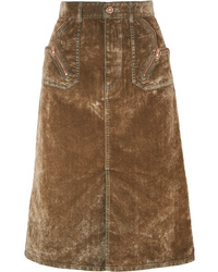 Brown Velvet Midi Skirt