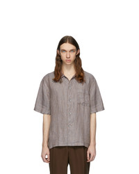 Brown Vertical Striped Linen Short Sleeve Shirt