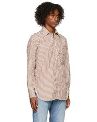 Drake's Brown White Striped Shirt