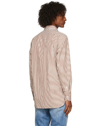 Drake's Brown White Striped Shirt