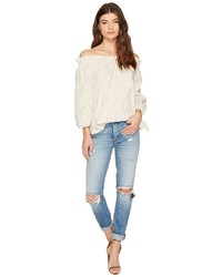 Kensie Oxford Stripe Off Shoulder Shirting Top Ks8k4353 Clothing