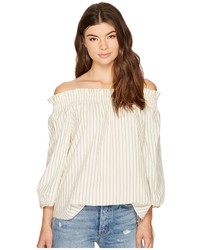 Kensie Oxford Stripe Off Shoulder Shirting Top Ks8k4353 Clothing