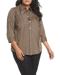 Foxcroft Plus Size Fallon Satin Stripe Cotton Shirt