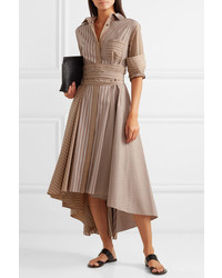 Brunello Cucinelli Asymmetric Striped Cotton Poplin Dress
