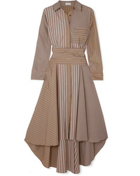 Brunello Cucinelli Asymmetric Striped Cotton Poplin Dress
