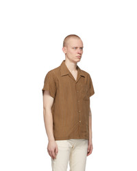 Naked and Famous Denim Brown Striped Easy Care Twill Short Sleeve Shirt