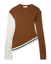 Brown Vertical Striped Silk Crew-neck Sweater