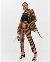 Brown Vertical Striped Tapered Pants
