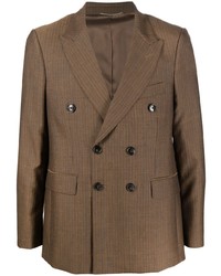 Brown Vertical Striped Wool Double Breasted Blazer