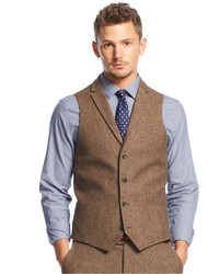 Bar Iii Carnaby Collection Slim Fit Brown Tweed Herringbone Vest