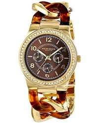 Akribos XXIV Ak562br Ultimate Crystal Accented Watch With Two Tone Twisted Chain Link Bracelet