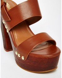 Miss KG Gogo Tan Wooden Platform Sandals