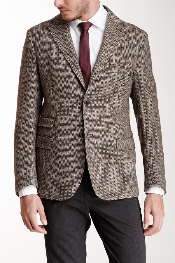 Gemelli Brown Herringbone Two Button Notch Lapel Wool Jacket, $750 ...