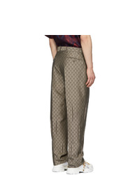 Gucci Brown And White Gg Supreme Wool Trousers