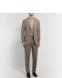 Saman Amel Taupe Tapered Pleated Mlange Wool Silk And Linen Blend Suit Trousers
